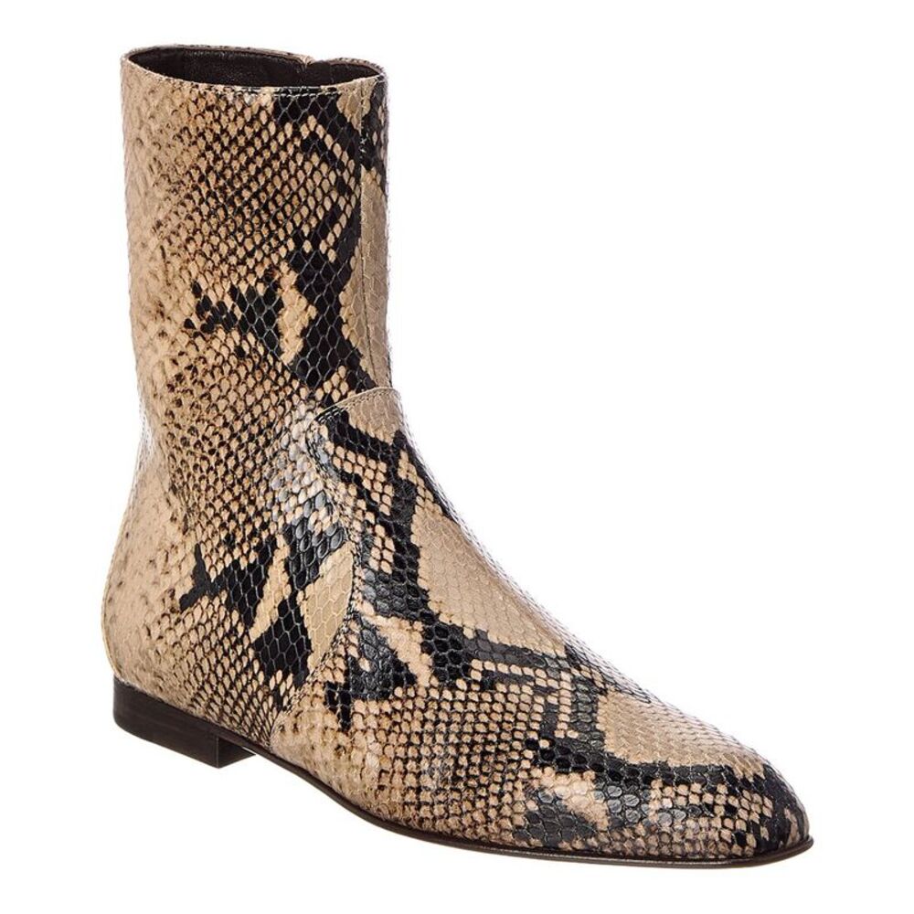 Khaite Colt Python-Embossed Leather Bootie, Brown